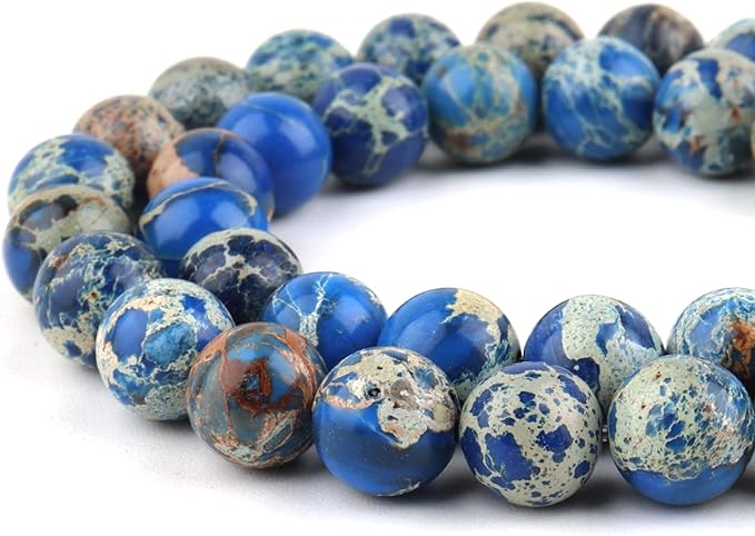 Imperial Sea Sediment Beads for Jewelry Making - 8mm Gemstone Round Beads for Bracelets(44-47pcs, Blue Imperial Sea Sediment)