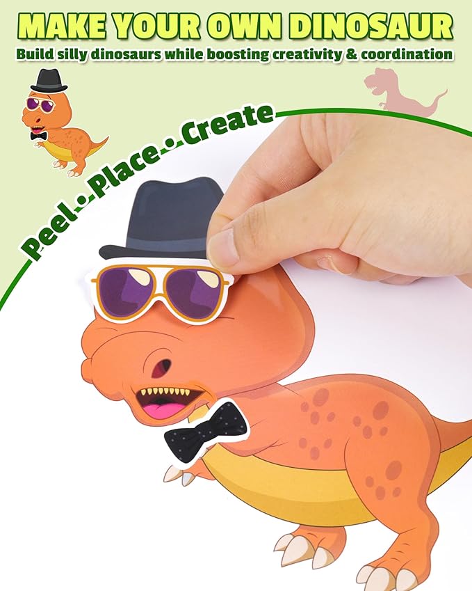 aowplc 30 sheets make a dinosaur stickers for kids fun mix 'n match craft for party favors & activities