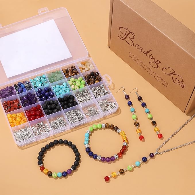 Raicegs Chakra Beads for Jewelry Making Real Natural Stone Beads for Bracelets Making Kits Healing Crystals Gemstone for Necklace Earring Making for Adult Women Men