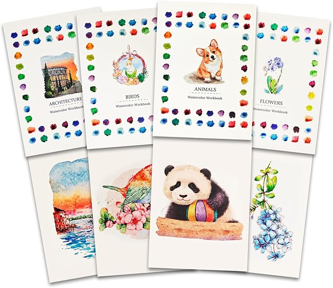 Watercolor Workbook, 100% Cotton Watercolor Paper Pad Set – 4 Pack (52 Sheets), 5.4" x 7.4" Cold Press 140lb / 300gsm Glue Bound Art Paper for Adults, Beginners & Daily Practice