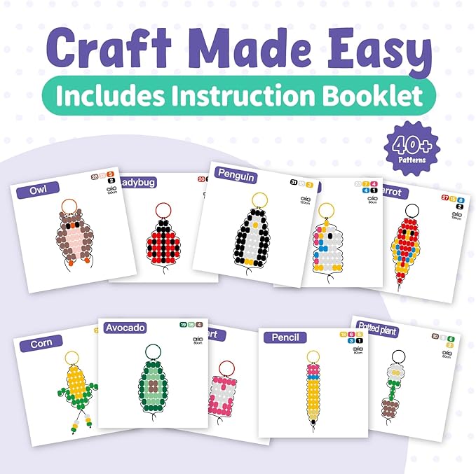 eenua pony bead pets keychain making kit 1800 beads in 21 colors 40 fun designs diy craft set with keychains elastic cord storage box perfect christmas, birthday party gifts for beginners