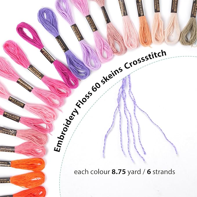60 Color Skeins Rainbow Color Embroidery Floss，Cross Stitch Threads, Bracelet Yarn, Craft Floss