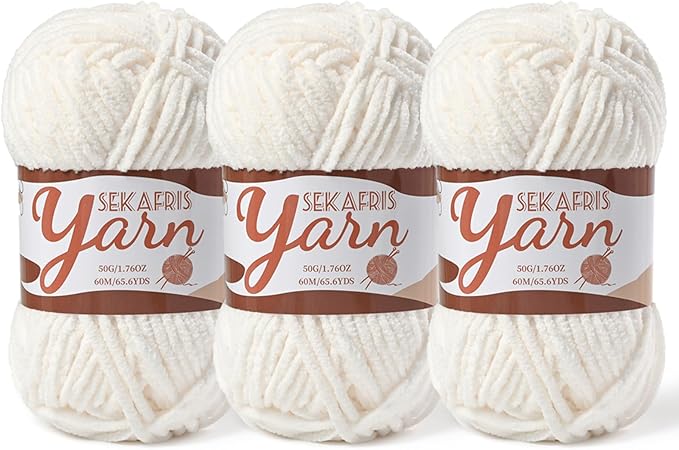 3 Pack Fluffy Velvet Yarn for Crocheting，Baby Blanket Yarn for Crocheting Soft，150g(196.8yds) Amigurumi Yarns，Plush Chenille Crochet Yarns，Puzzle Yarn for Crochet Weaving Craft(3 White)