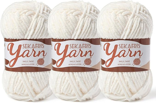 3 Pack Fluffy Velvet Yarn for Crocheting，Baby Blanket Yarn for Crocheting Soft，150g(196.8yds) Amigurumi Yarns，Plush Chenille Crochet Yarns，Puzzle Yarn for Crochet Weaving Craft(3 White)