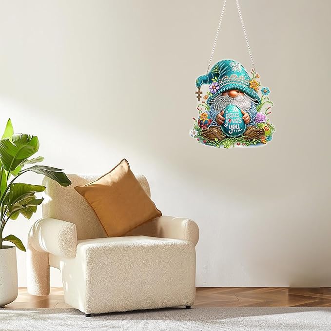 MOGTAA Easter Egg Diamond Art Hanging Kits for Adults Beginners, Gnomes Diamond Art Suncatchers, 5D Special Shape Flowers Diamond Painting Window Pendant Kit for Home Garden Wall Decor