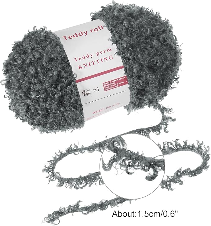 MECCANIXITY 2 Skeins Fur Yarn Soft Fluffy Chunky Yarn Fuzzy Eyelash Yarn Dark Gray for Crocheting Knit Clothes Bag - 55Yard/50m, 3.26ozx2