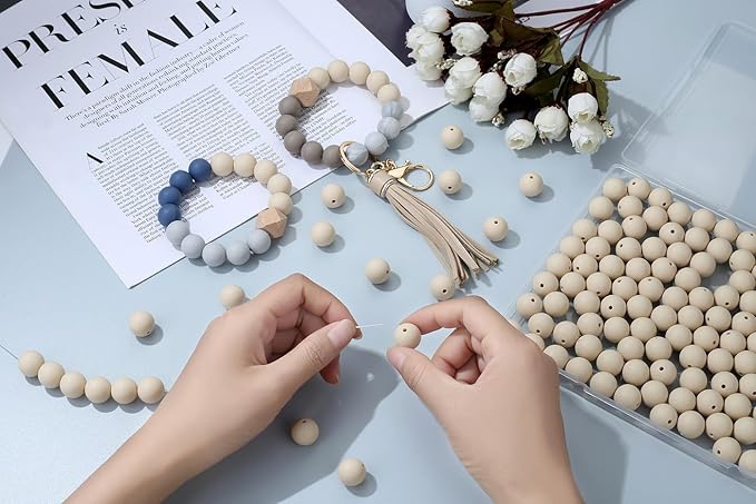 MAIBAOTA 120 Pcs Navajo White Silicone Beads 15 mm Navajo White Beads for Keychain/Pens/Bracelet/Necklace Making Focal Beads Loose Rubber Round Silicone Beads Bulk for Craft Making（with Boxed Kits）