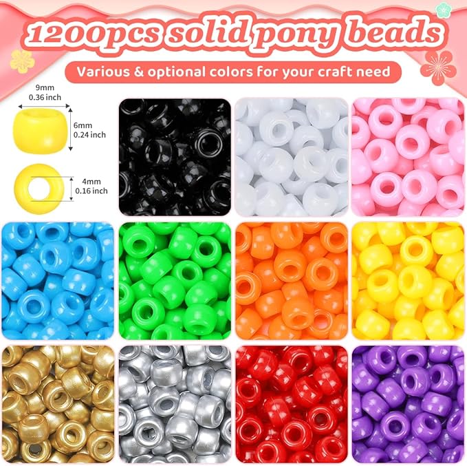 IOOLEEM Red Pony Beads,1200pcs Beads for Bracelets Making & Hair braiding, Kandi Friendship Bracelets & Jewelry Making.