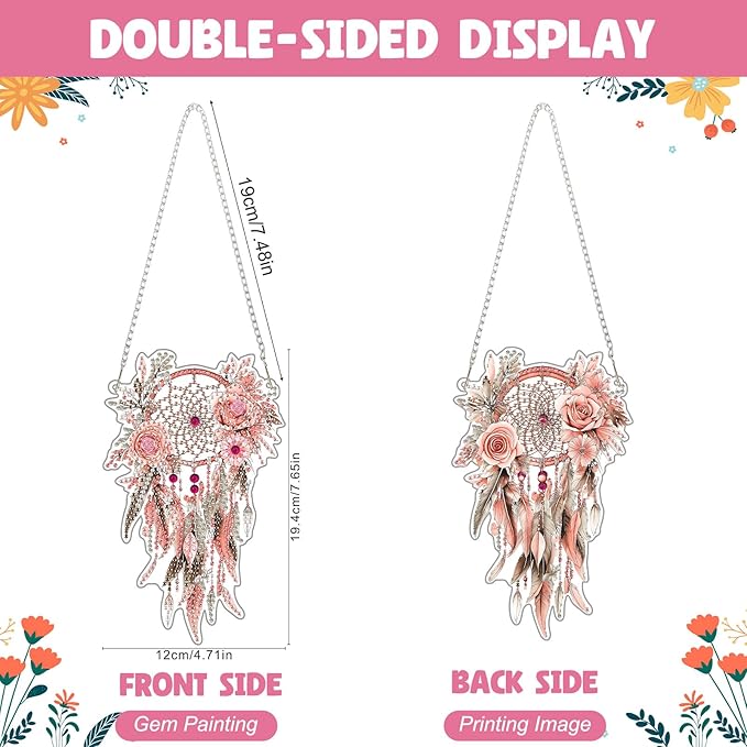 NAIMOER DIY Hanging Diamond Art Kits for Adults, Pink Dream Catcher Diamond Painting Kits, Special Shaped Rhinestone, Acrylic 5D Gem Art Craft Window Pendants Home Garden Wall Hanging Ornament Kits