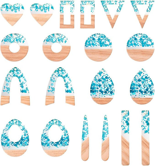 Beadthoven Sea Blue Charms for Earrings Making, 20pcs/10 Pairs Resin Wood Pendants DIY Women Necklace Wooden Pendants Supplies for Jewelry Making Bookmarks Ornaments Dangle Crafts