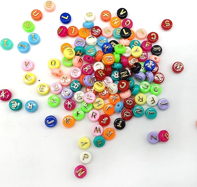 Amaney 500pcs Big Colorful Letter Beads 10x6mm Alphabet Round Flat Beads for DIY Craft Making