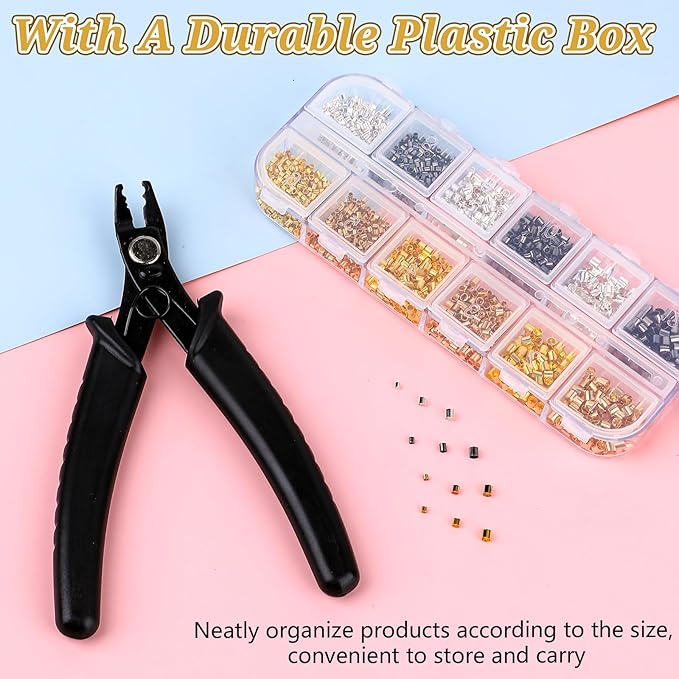 2200 Pieces Crimp Beads for Jewelry Making, Crimp Tubes with Crimping Pliers, 3 Sizes 4 Colors Crimping Beads for Bracelet Necklace Earring DIY