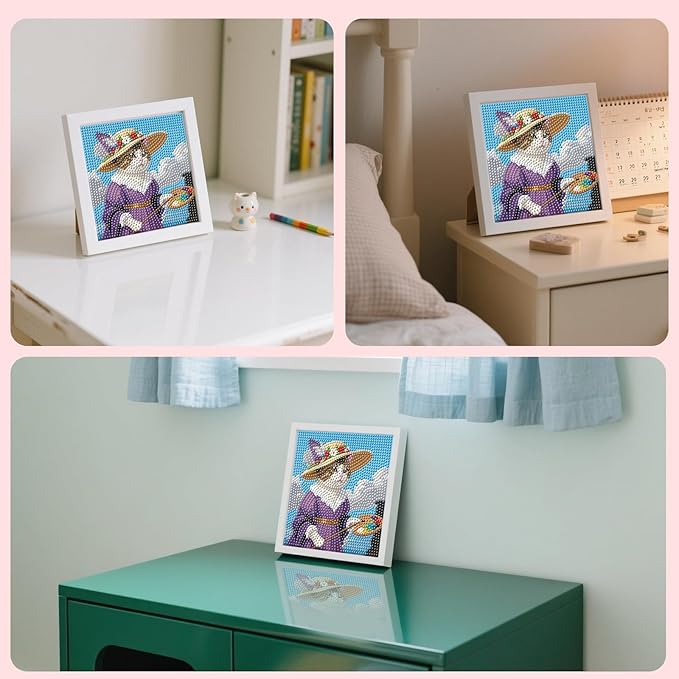 FlyingMage 5D Diamond Art Painting Kits with Wooden Frame, Cute DIY Diamond Art Mosaic Kits for Adults Women Teen, Kawaii Diamond Crafts Arts Full Drill Diamond Dots (Blue+Purple Lady)