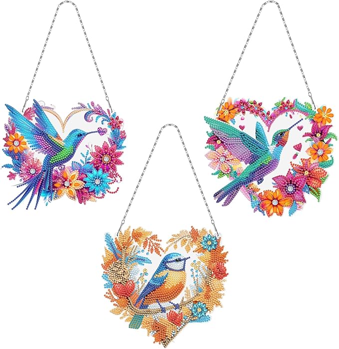 MaiYiYi 3 PCS Hanging Diamond Art Pendant Painting Kit Colorful Bird Special Crystal Gem Craft Painting Set Sparrow Diamond Painting Ornaments for Adult Home Wall Window Decor (12.59X7.67 in)