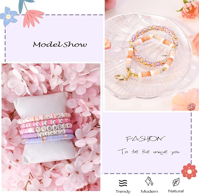 ADIIL 7200 Pcs Clay Beads Friendship Bracelet Making Kit, 24 Colors 6mm Polymer Heishi Beads, Pastel