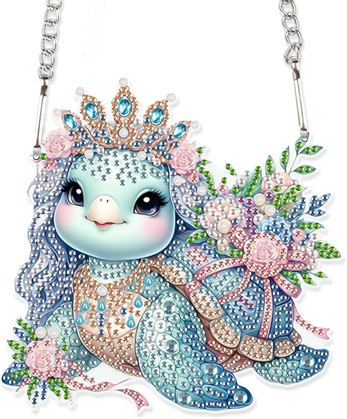Tontut 5D DIY Diamond Art Painting Pendant kit, Crown Turtle Special Shape Hanging Crystal Window Pendant kit, Adult Gift Home Curtains, Yard Entrance Decoration