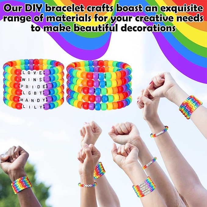 Highergo 1200 Pcs Rainbow Gay Pride Bracelet Sets Making Kit LGBT DIY Wristband Adjustable Bead Craft Kit with 944 Inch Elastic Cord for Pride Day Month Parades Decorations Party Accessories Supplies