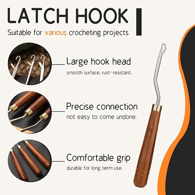 Giwrmu Latch Hook Tool, Wooden Bent Latch Hooks, Large Latch Hook Crochet Needle for Micro Braids, Hair Extension and Carpet Craft