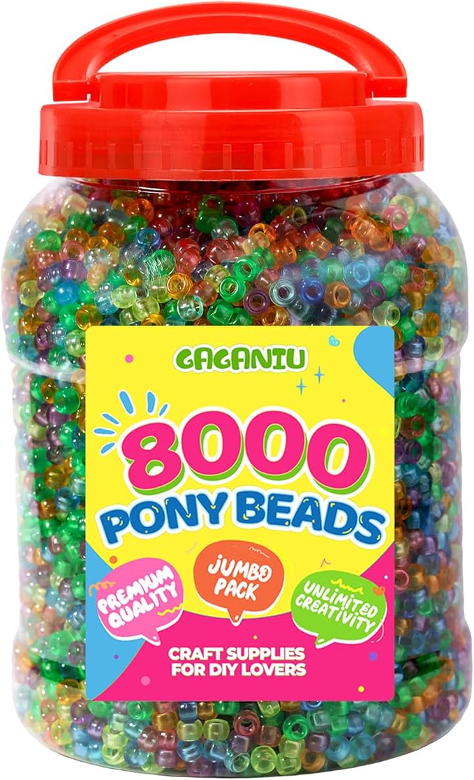 uv pony beads for bracelet 8000 pcs multi-colored plastic beads making bulk for hair braiding diy crafts kandi jewelry key chains and ornaments decorations,10 assorted colors,boxed