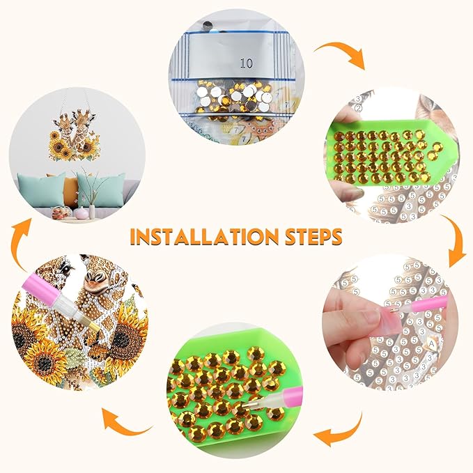 Diamond Art Kit for Adult, Floral Giraffes, Diamond Art Painting Double Sided Window Pendants for Home Garden Wall Hanging, DIY Special Shaped Gem Hanging Ornaments, Beautiful Giraffe with Sunflower