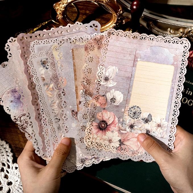30 Sheets Lace Edged Vintage Scrapbook Paper, Assorted Set - 3 Pack Background Decorative Paper Ephemera for Junk Journaling Supplies, Scrapbooking, Collage, Stationery Letter Writing