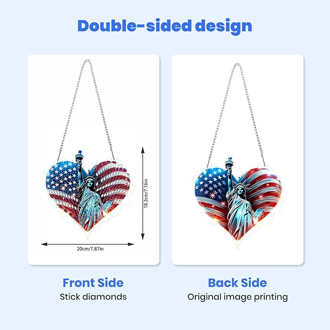 MXJSUA Statue of Liberty Diamond Painting Art Window Suncatchers, Diamond Art Kits for Adults Hanging Ornaments with Chain, 5D Special Shape Crystal Diamond Pendant Accessories for Decor Gift