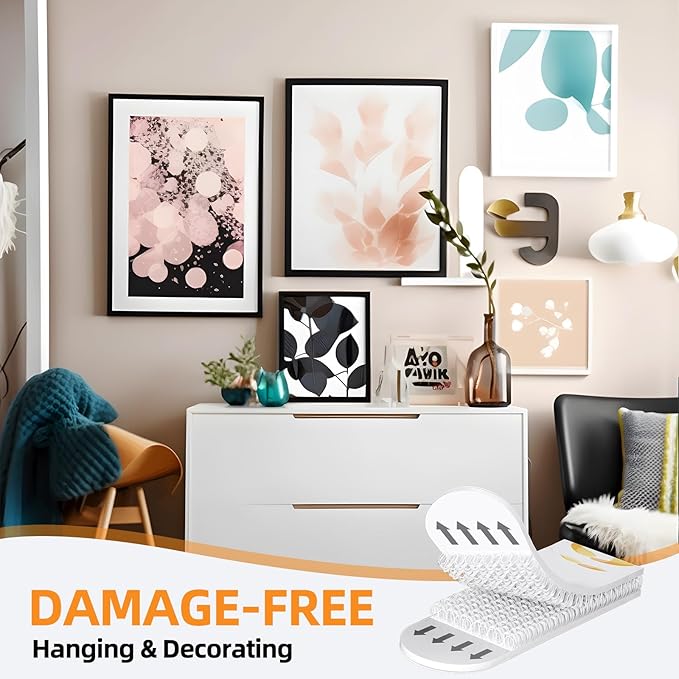Picture Hanging Strips 80 Strips, Damage Free Removal, Wall Poster Picture Hangers Without Nails, Sticky Hook & Loop Adhesive Strips for Poster/Picture/Home/Office, 40 Pairs/Medium, White