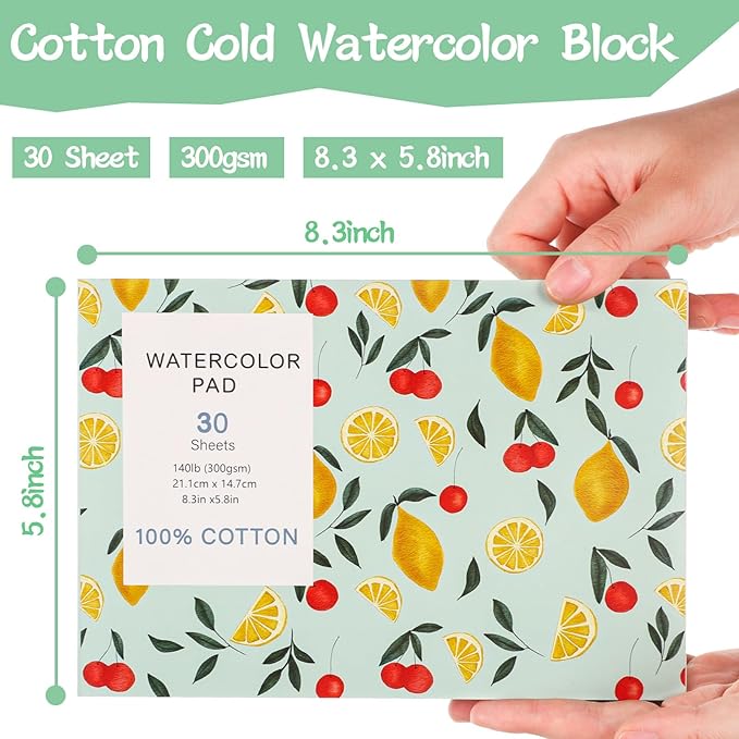 30 Sheets Watercolor Paper Pad, A5 (8.3 x 5.8) Cold Press Watercolor Paper, 140 lb/300 GSM Tearable Water Color Pad for Art Painting, Drawing, Mixed Media, Stocking Stuffers