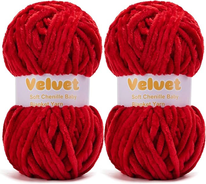 Velvet Yarn Chenille Yarn for Crocheting and Knitting Soft Chenille Bulky Baby Blanket Yarn DIY Weaving Craft 2pack Red(4oz 66yds Each)