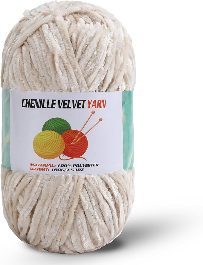 Velvet Chenille Chunky Yarn, Handcrafts Weaving Soft Chenille Yarn for Crocheting Clearance, Used for Making Baby Yarn Blanket, Clothes, Knitting Creations (1 - Milk White)