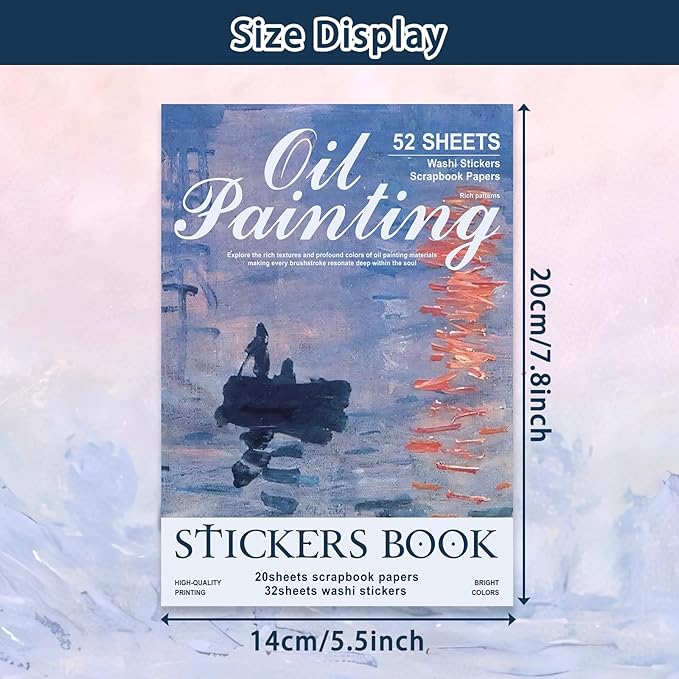 32 Sheets Vintage Oil Painting Stickers & 20 Sheets Ephemera Papers Kit -Classical Art Stickers, Junk Journal Supplies for Adults, Scrapbooking Collage, Scrapbook Paper Pack