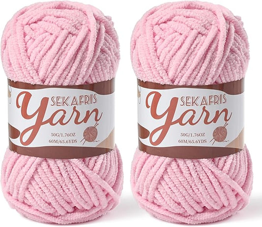 2 Pack Fluffy Velvet Yarn for Crocheting，Baby Blanket Yarn for Crocheting Soft，100g(131yds) Amigurumi Yarns，Plush Chenille Crochet Yarns，Puzzle Yarn for Crochet Weaving Craft(2 Pink)