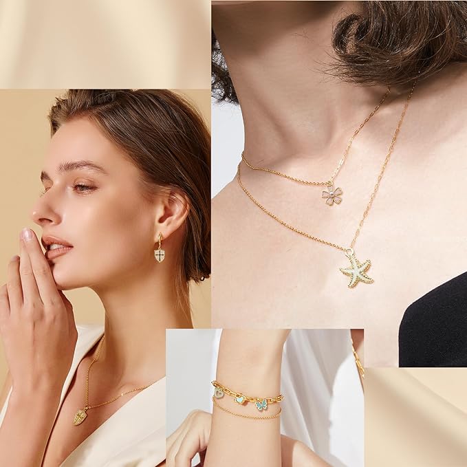 18K Gold Necklace Chain Kit for Jewelry Making, 20 Feet DIY Bracelet Chains with Jump Rings, Lobster Clasps, Connectors, Jewelry Pliers, 30 Colorful Graphic Charms & 36 Letter Pendants