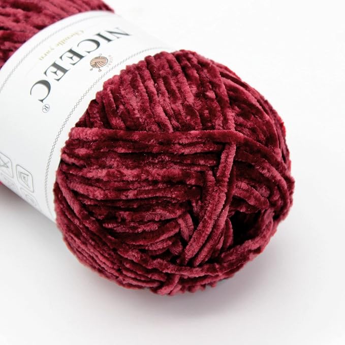 NICEEC 2 Skeins Soft Chenille Yarn Blanket Yarn for Knitting Fancy Yarn for Crochet Weaving DIY Craft Total Length 2×255m (2×279yds, 2×150g)_Sauce Red