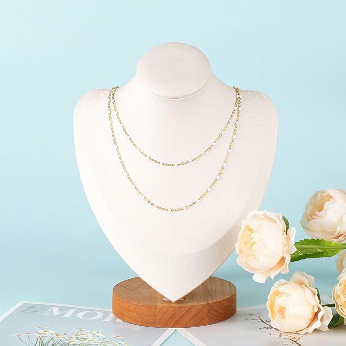 UMAOKANG 33 Feet Chains Bulk on Spool Gold Plated Stainless Steel White Bead Chain for Jewelry Making