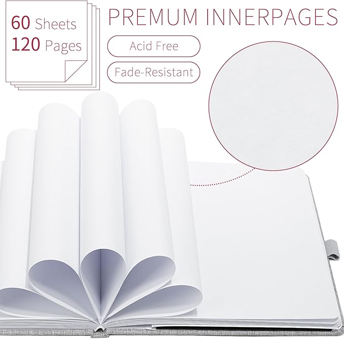Vienrose 8.3"x8.3" Sketch Books, Linen Cover Hardbound Sketching Book with Acid-Free Paper, Drawing Pad for Kids, Beginners & Professionals, Art Supplies for Adults & Students(Grey, 60 Sheets)
