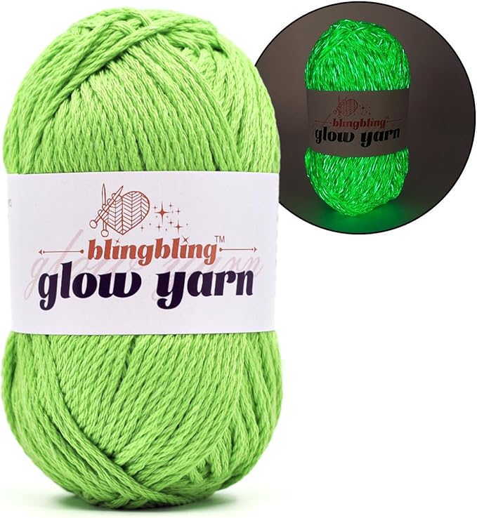 Glow in The Dark Yarn - 100g/3.5oz Photoluminescent Green DK #3 Light Weight, Beginner-Friendly Crochet & Knitting Supplies