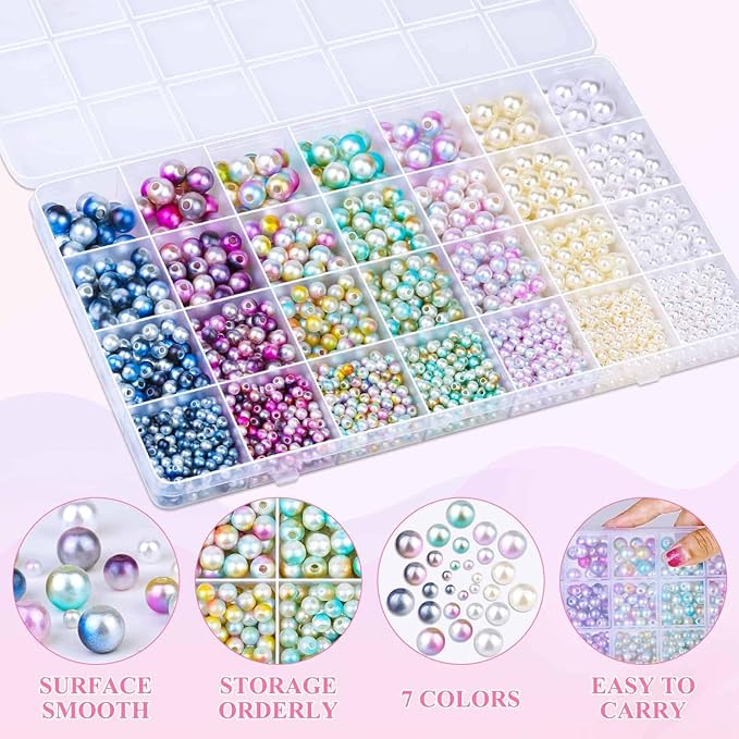 Aenezus 2200PCS Multicolor Pearl Beads, 4/6/8/10mm Loose Pearls for Crafts with Holes for Jewelry Making