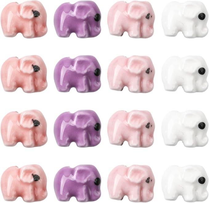 18Pcs Porcelain Ceramic Elephant Beads, 4 Colors Cute Animal Porcelain Loose Spacer Beads for DIY Necklaces Bracelets Crafts Supplies Jewelry Accessories