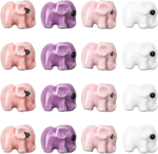 18Pcs Porcelain Ceramic Elephant Beads, 4 Colors Cute Animal Porcelain Loose Spacer Beads for DIY Necklaces Bracelets Crafts Supplies Jewelry Accessories