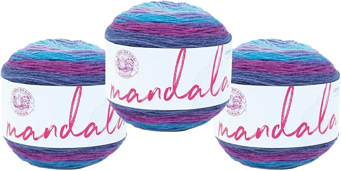 Lion Brand Yarn, Mandala DK Lightweight Yarn for Knitting, Crochet, and Crafts, Hades, 3 Pack, Self-Striping Acrylic Fiber for Baby Blankets, Multicolor Shawls and Variegated Cardigans
