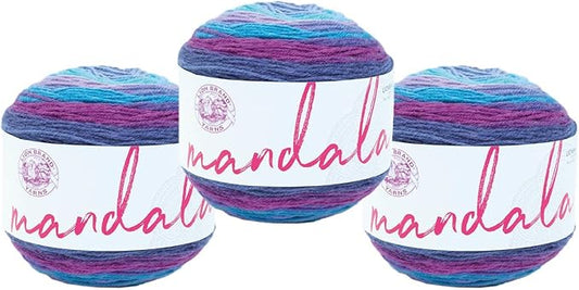 Lion Brand Yarn, Mandala DK Lightweight Yarn for Knitting, Crochet, and Crafts, Hades, 3 Pack, Self-Striping Acrylic Fiber for Baby Blankets, Multicolor Shawls and Variegated Cardigans