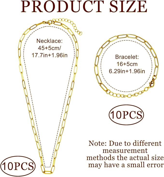 20Pcs Chain Charm Necklace Bracelet Making Kit, Adjustable Paperclip Bracelet necklace chains for charm jewelry making Alloy Link Chains with Lobster Clasps for Women DIY Jewelry Making (Gold)