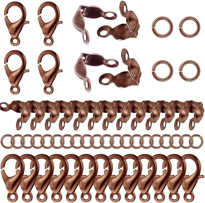 800 Pcs Jewelry Making Accessories Set with 100 Pieces Lobster Claw Clasp 200 Pieces Bead Tips Knot Covers and 500 Pieces Open Jump Ring Connectors DIY Jewelry Making Supplies Bracelets (Red Copper)
