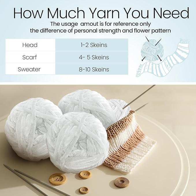 Xinnun 12 Skeins 1116 Yards Chenille Velvet Soft Thick Plush Yarn Bulk for Crocheting Knitting Blanket DIY Weaving Craft, 6mm, 3.5 Oz/Skein(White)