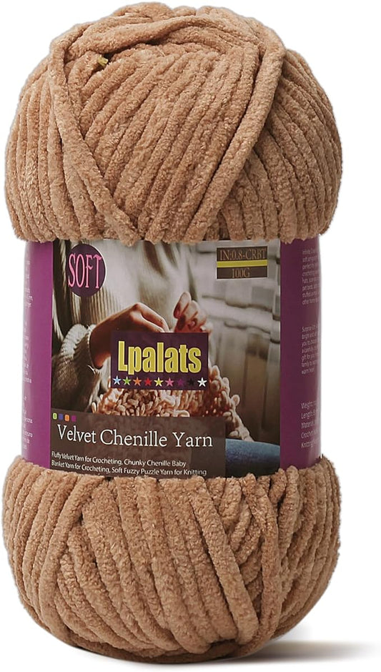 Baby Blanket Yarn for Crocheting Soft - 1 Pack of 100g/3.5oz Chunky Chenille Yarn for Knitting Blankets Amigurumi - #6 Super Bulky - 87 Yards Thick Plush Yarns (1, Curry)