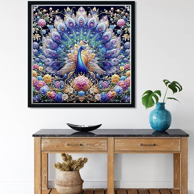 Meothan Diamond Art Kits for Adults, 5D DIY Colorful Peacock Diamond Painting Kits for Adults Beginners, Diamond Dots Kits Gem Arts Crafts for Living Room Bedroom Offices Home Wall Decor 16X16 Inch