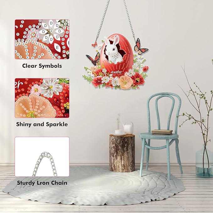 Miwixy Easter Hanging Diamond Art Kits for Adults,Rabbit Special Shaped Crystal Christmas Diamond Painting Ornament Kit DIY Double-Sided Pattern Window Pendant Gem Art Kit for Home Wall Decor