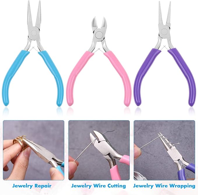 shynek 3pcs jewelry making plier tools with needle/chain/round nose pliers and wire cutter for jewelry repair, wire wrapping, crafts, jewelry making supplies