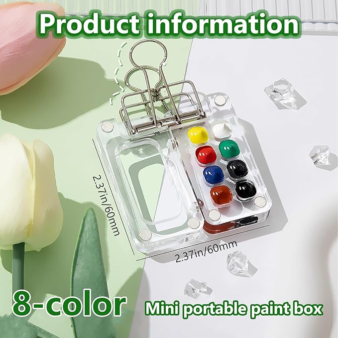 Portable Mini Watercolor Paint Set - All-in-One Travel Kit with Paints, Brushes, Palette, Bag, and Water Container - Perfect for Artists and Beginners-8 Grids